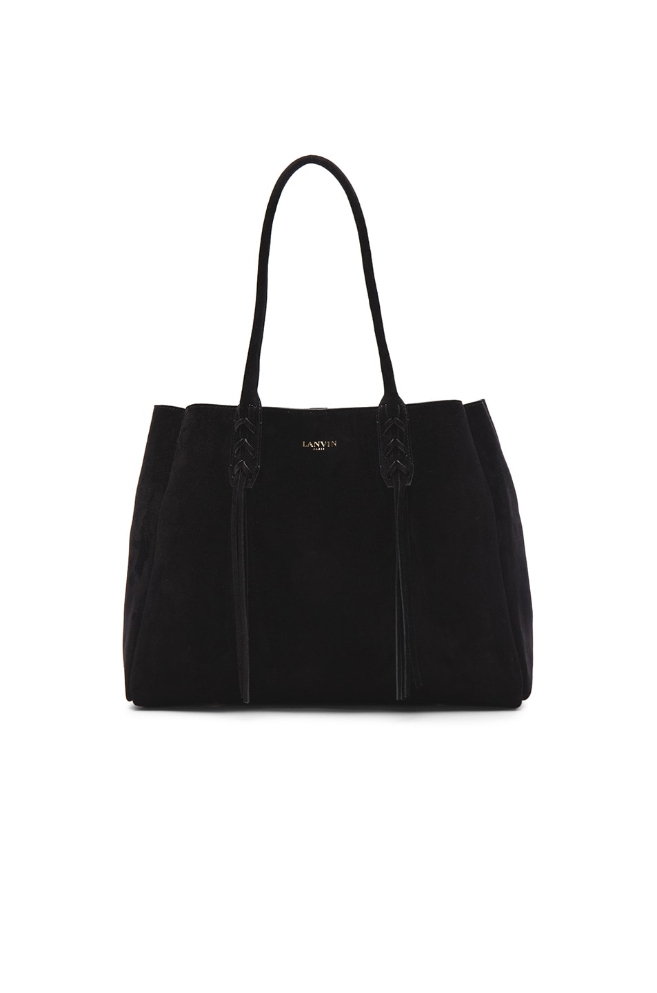 Image 1 of Lanvin Small Suede Shopper Bag in Black