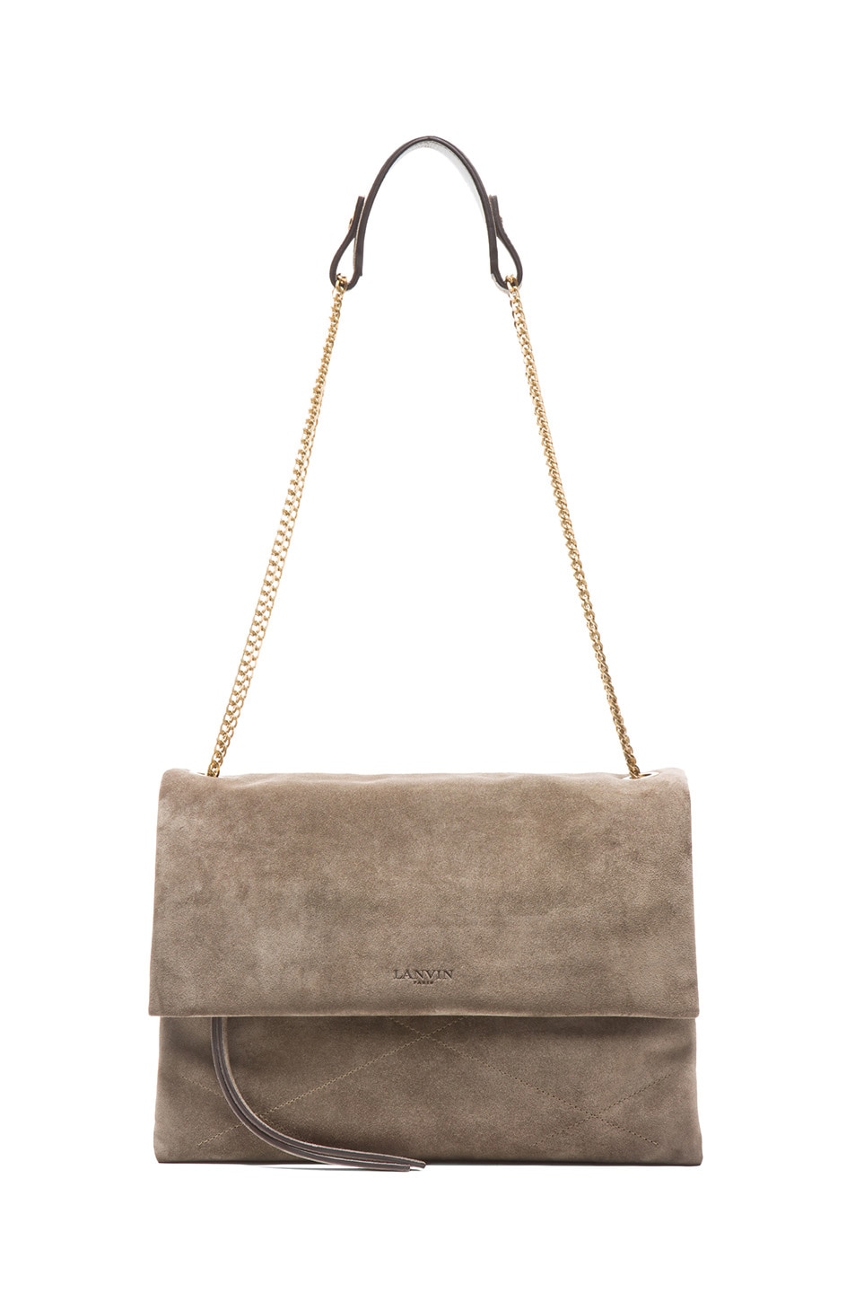 Image 1 of Lanvin Medium Velvet Calfskin Foldover Bag in Grey