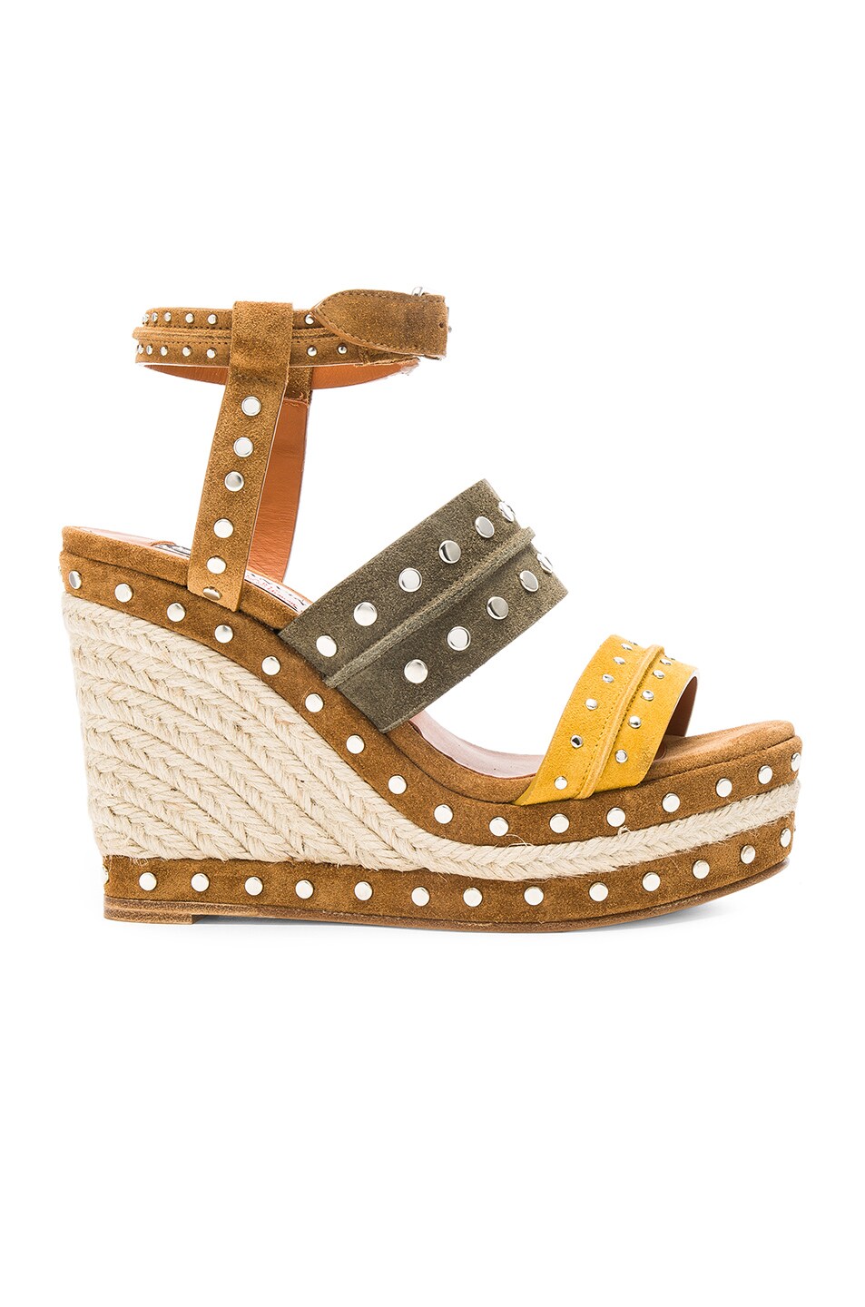 Image 1 of Lanvin Studded Suede Wedge Sandals in Yellow