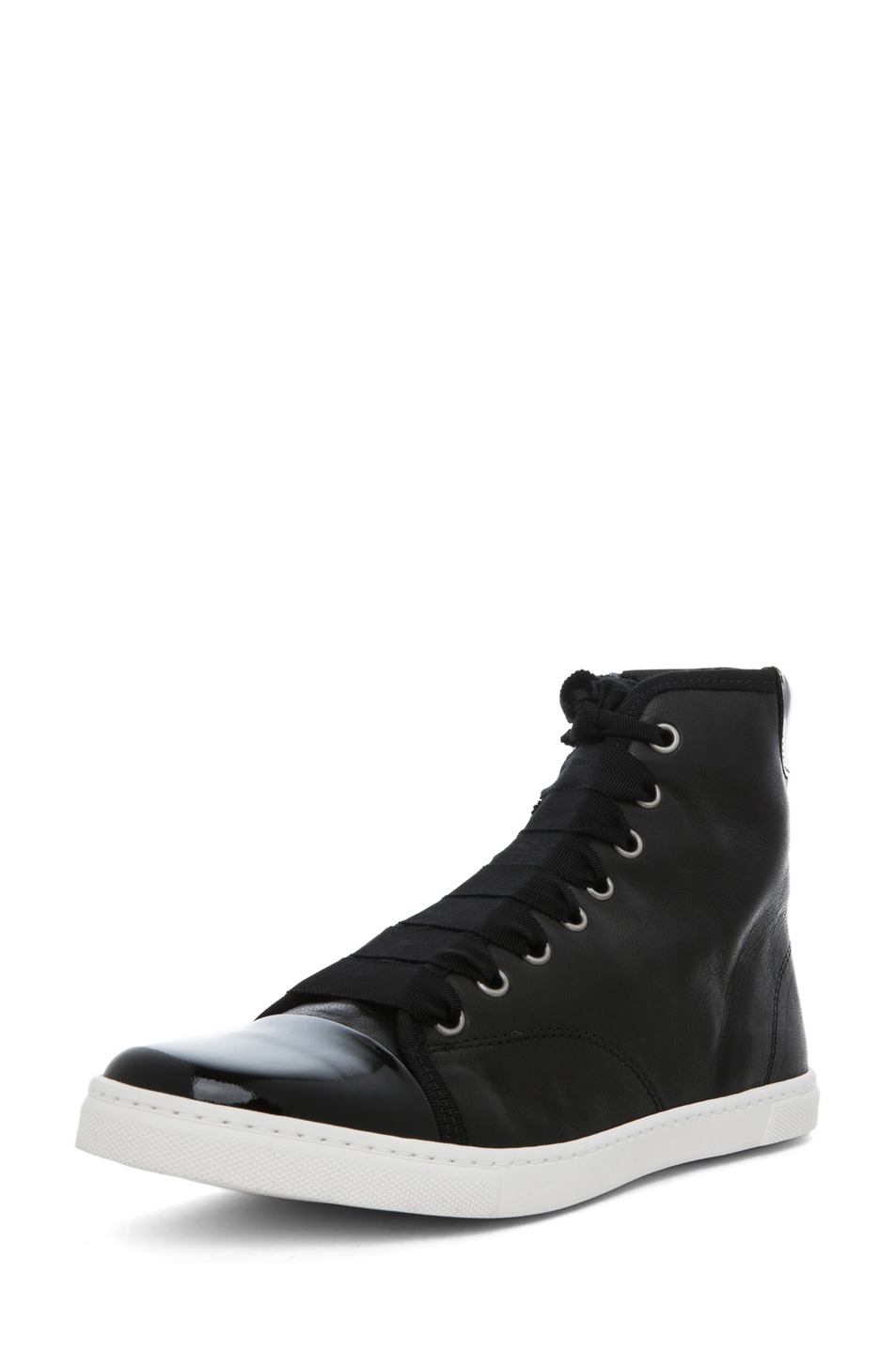 Lanvin Hi Top Patent Leather Sneaker in Black | FWRD