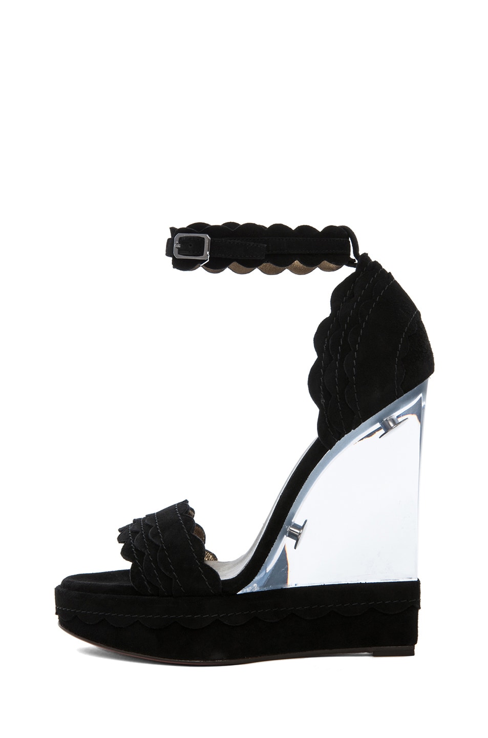 Image 1 of Lanvin Leather Scalloped Strapped Lucite Heel in Black