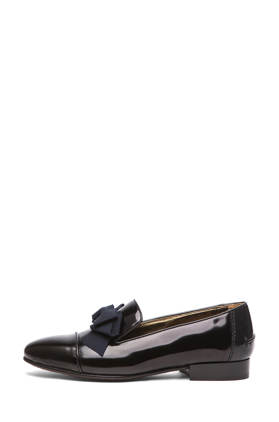 Image 1 of Lanvin Glossy Leather Ribbon Lace Oxfords in Noir