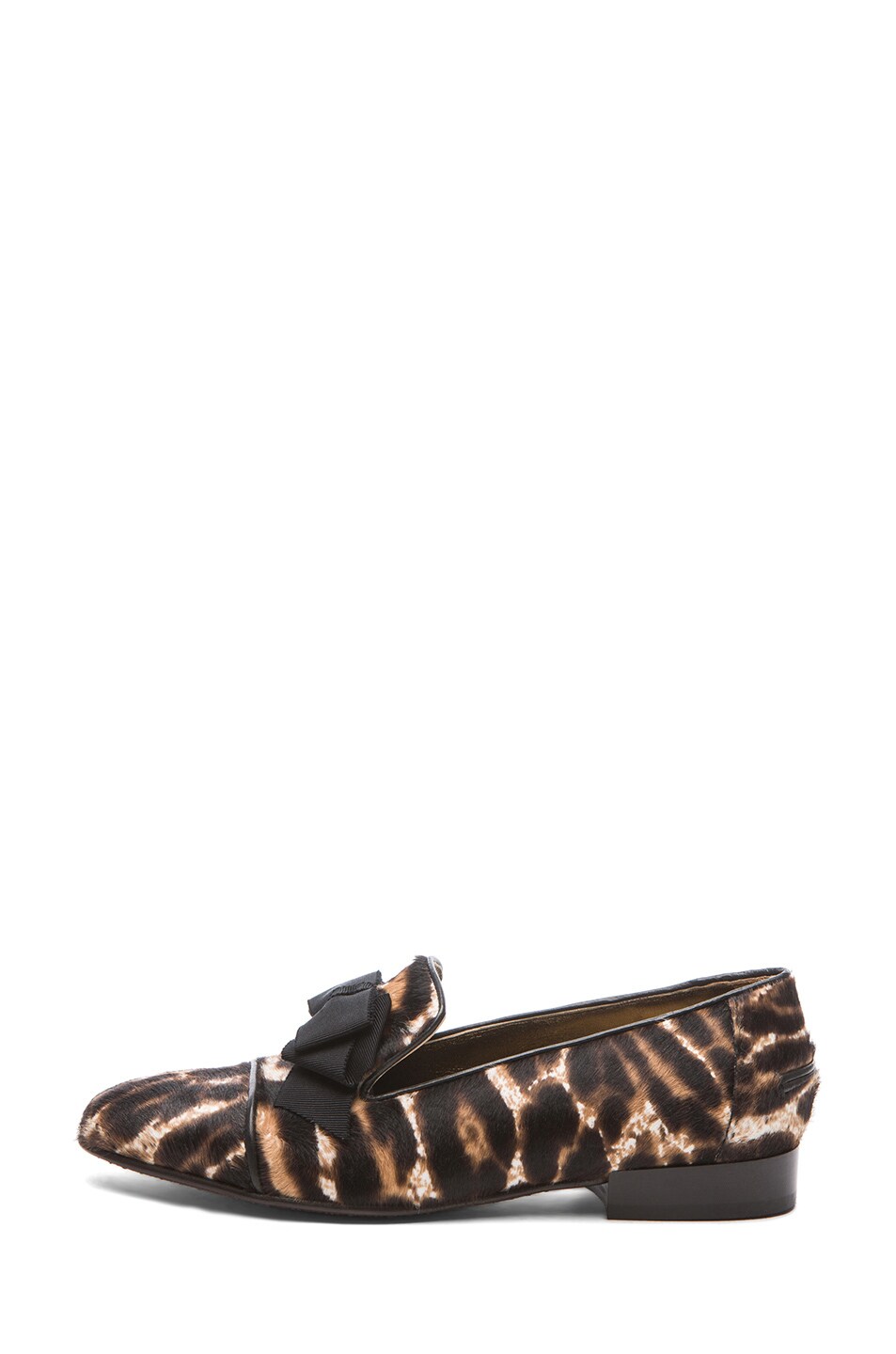Image 1 of Lanvin Calf Hair Leopard Ribbon Lace Oxfords in Fauve
