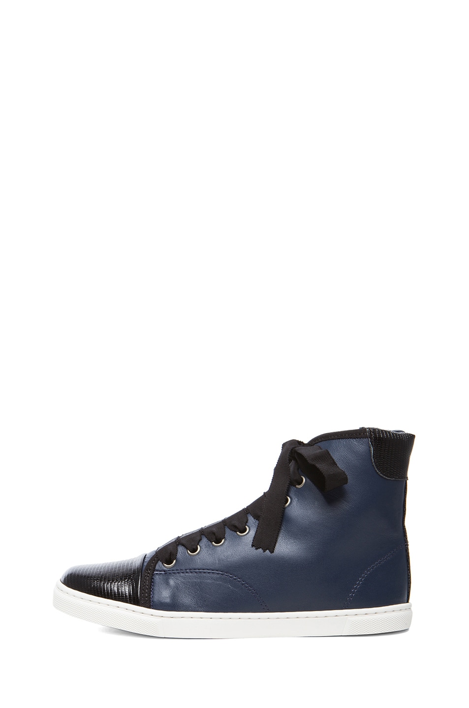 Image 1 of Lanvin Sheepskin Leather High Top Sneaker in Bleu Marine