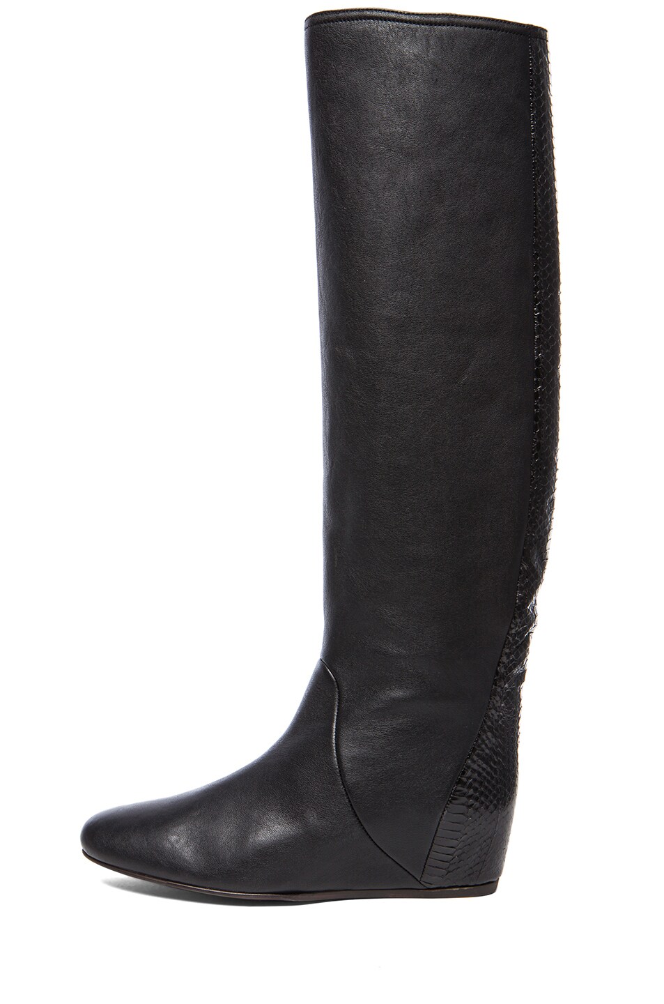 Image 1 of Lanvin Wedge Aidden Sheepskin Leather Booties with Snake Panel in Noir