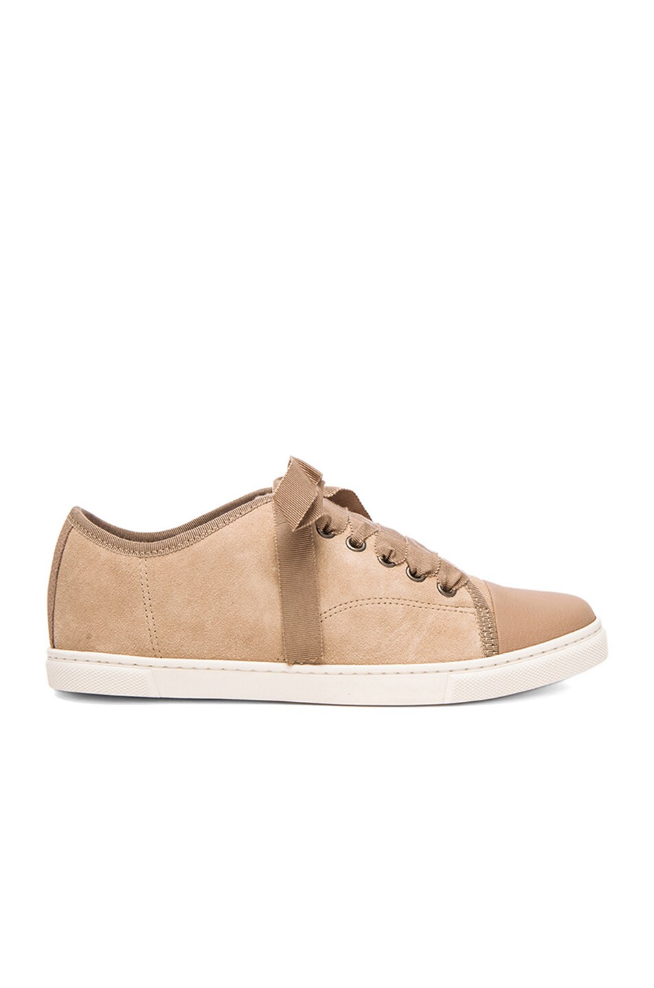 Image 1 of Lanvin Low Top Lace Up Suede Sneakers in Beige