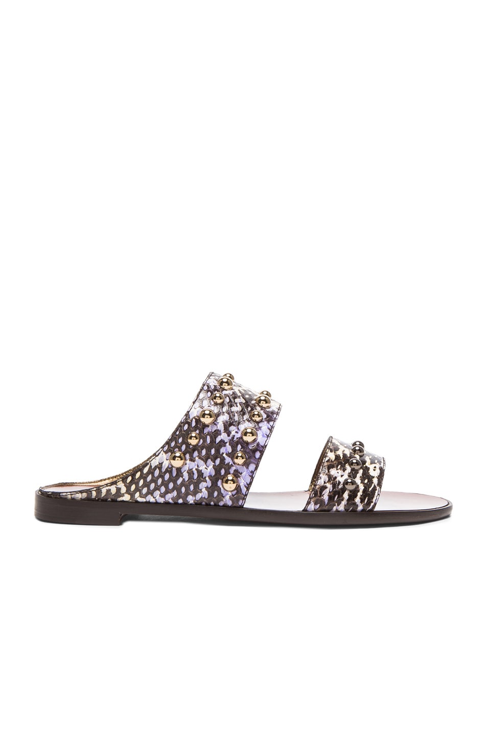 Image 1 of Lanvin Snakeskin Flat Sandals with Studs in Light Blue & Light Yellow