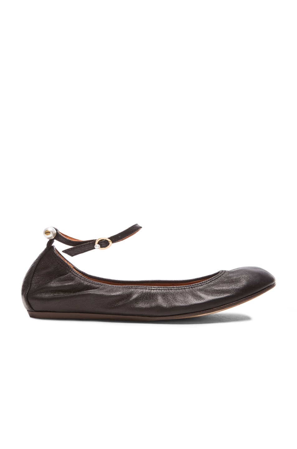 Image 1 of Lanvin Ankle Strap Ballerina Lambskin Flats with Pearls in Black