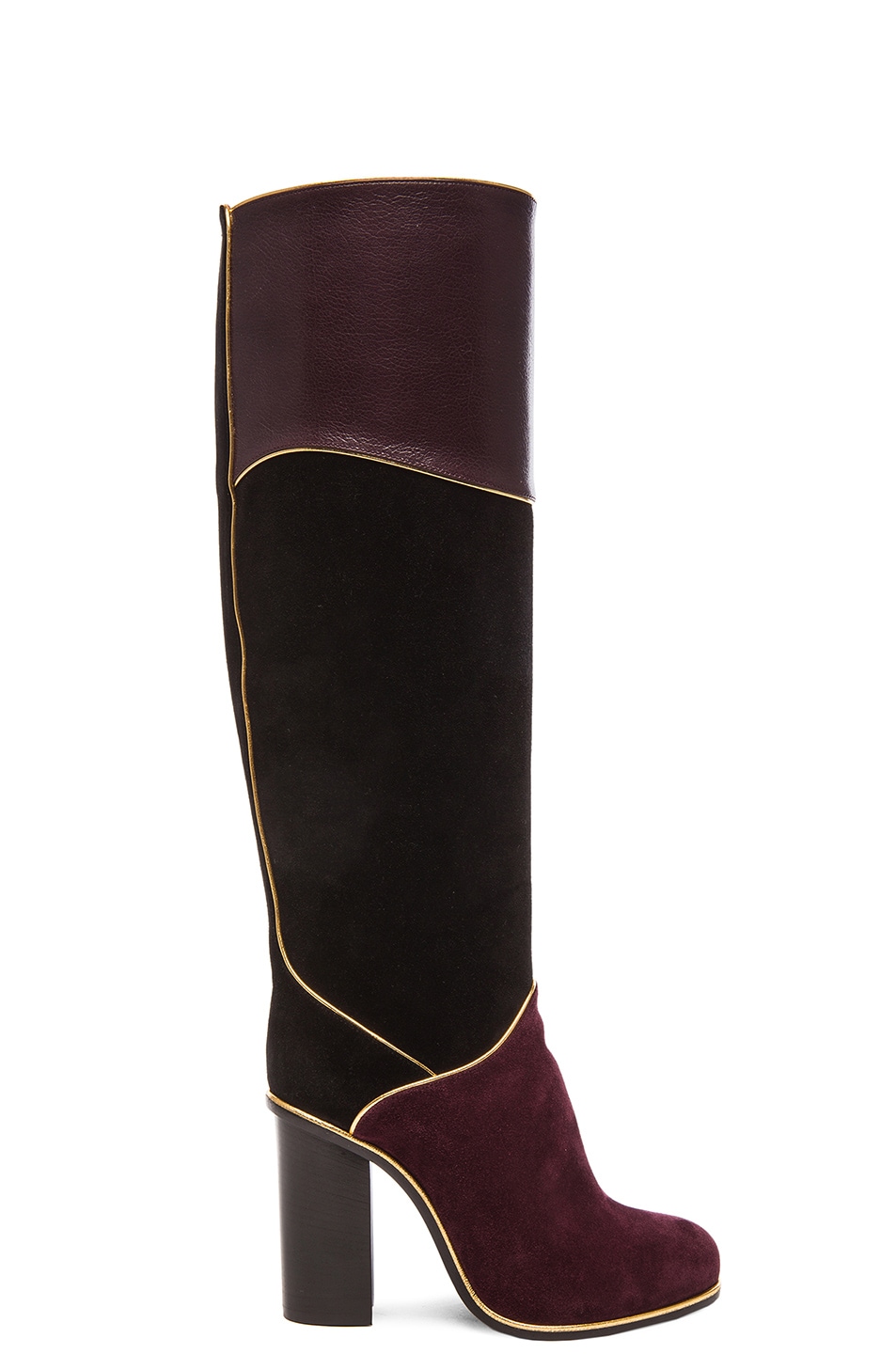 Image 1 of Lanvin Suede Calfskin Piping Boots in Black & Burgundy
