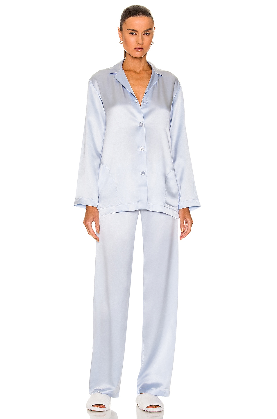 Image 1 of La Perla Silk Long Pajama Set in Azure