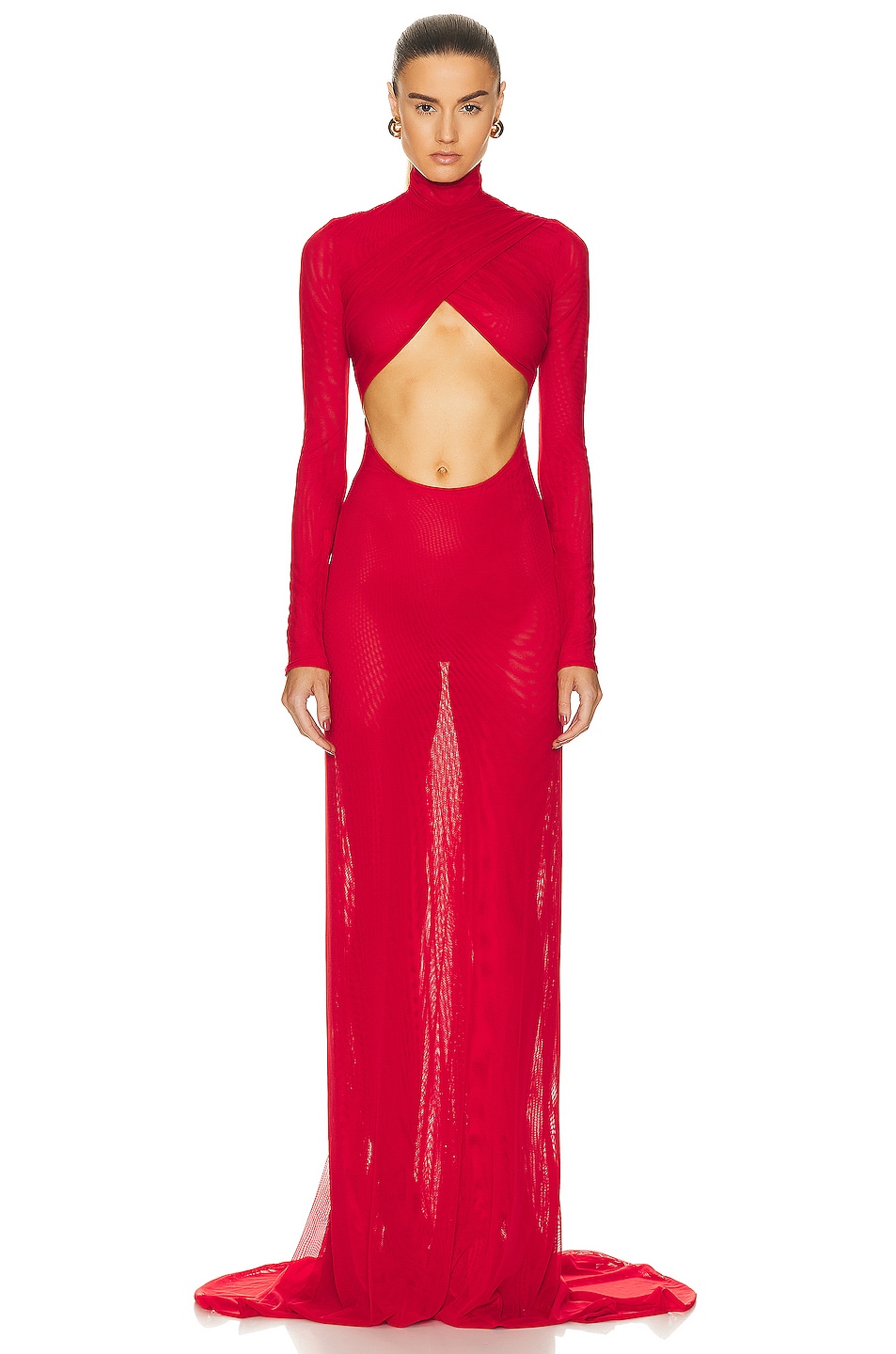 Image 1 of LaQuan Smith Mock Neck Cutout Evening Gown in Scarlet