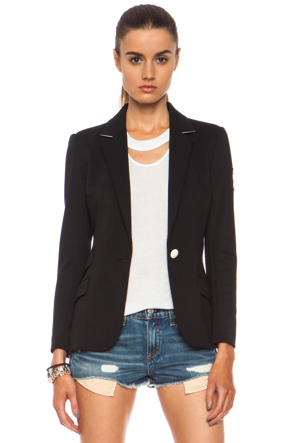 Image 1 of Laveer Revelry Poly-Blend Blazer with Patches in Black & White