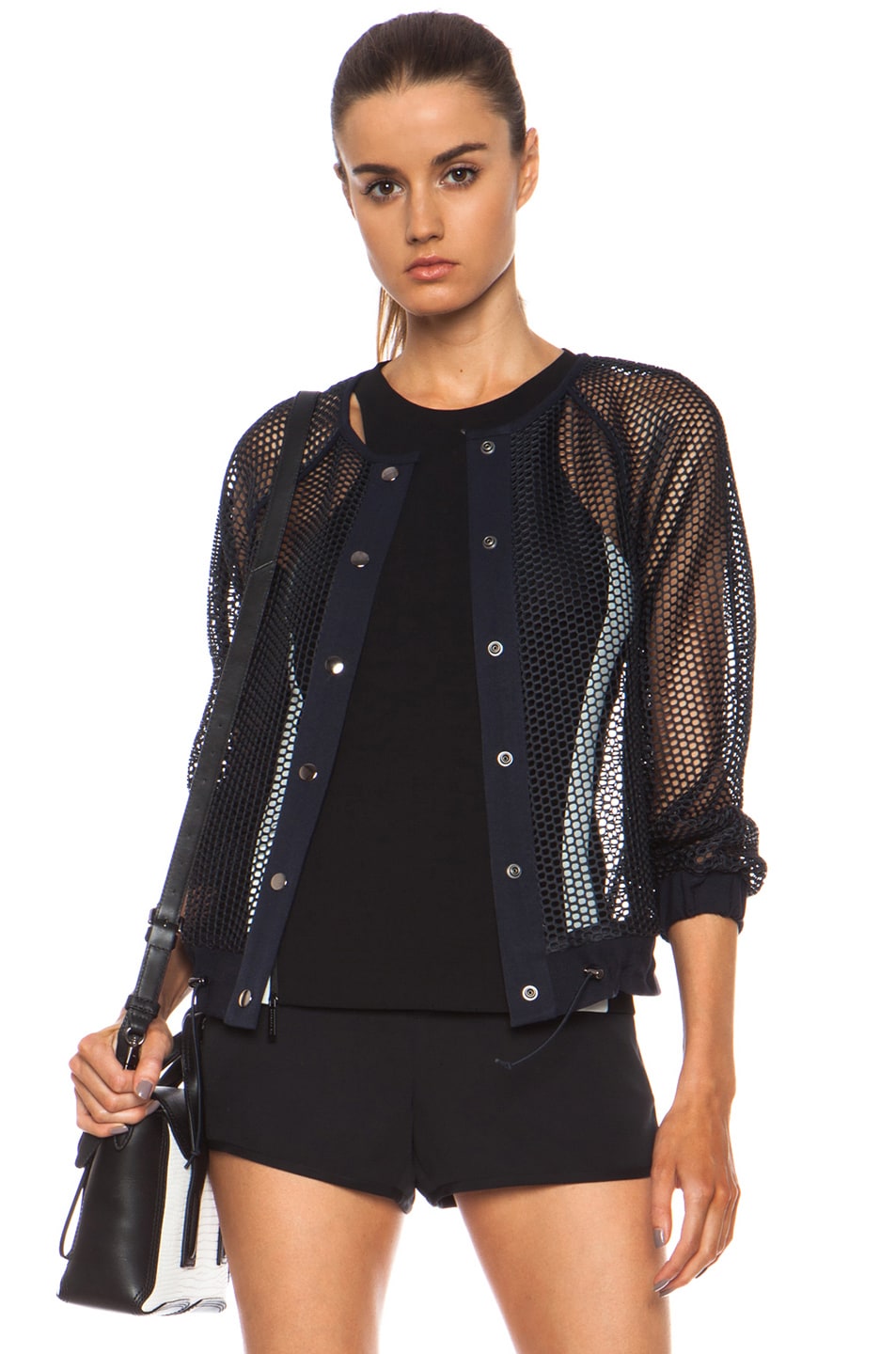 Image 1 of Laveer Mesh Poly Bomber Jacket in Navy