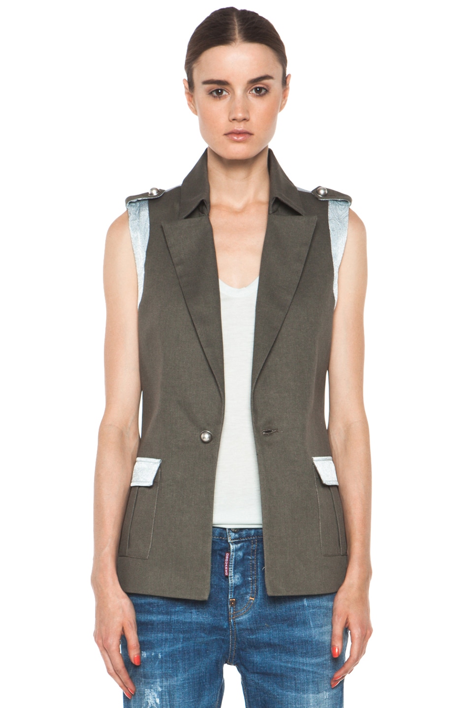 Image 1 of Laveer Ditch Vest in Army & Silver
