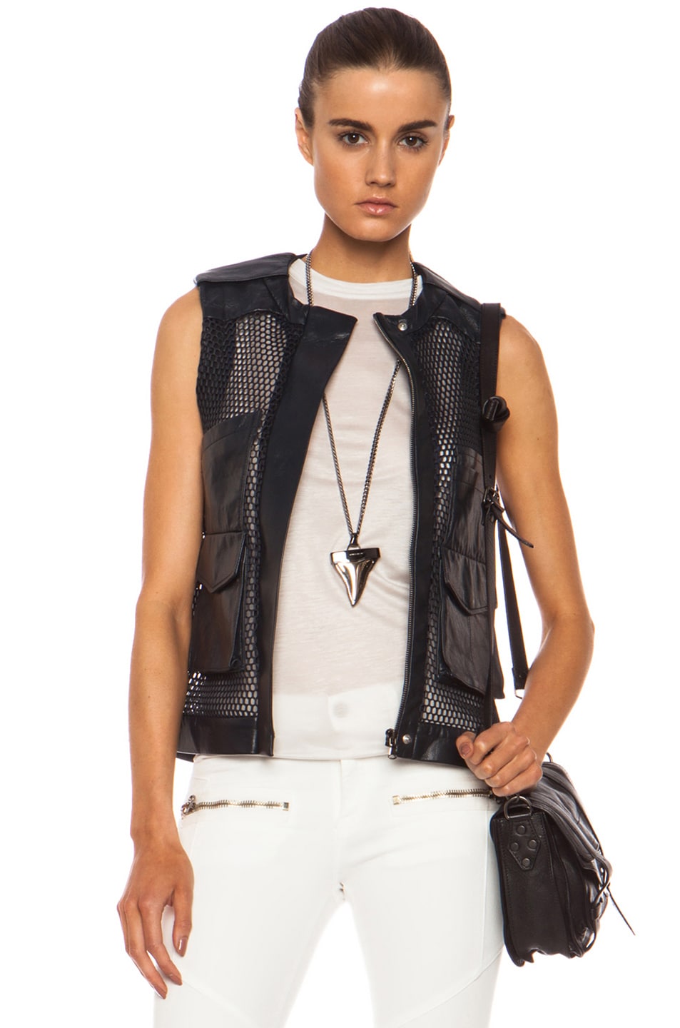Image 1 of Laveer Utility Leather Vest in Navy