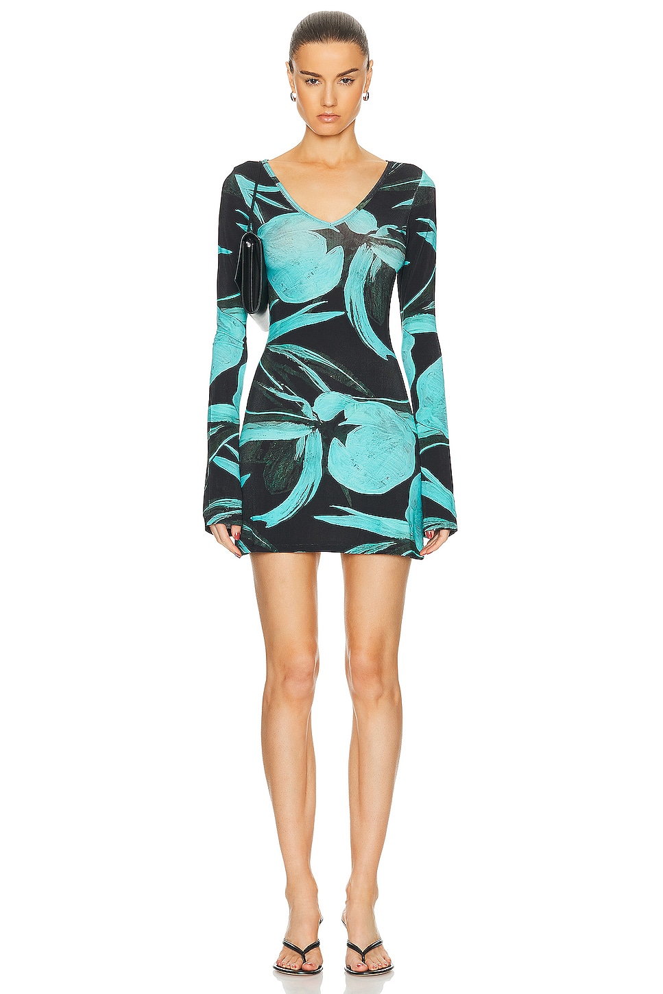Image 1 of Louisa Ballou Ribbed Mini Dress in Turquoise Flower