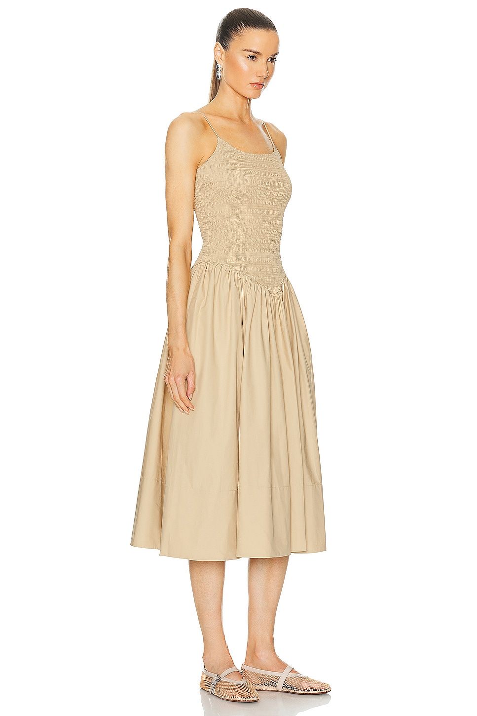 L'Academie by Marianna Armanda Poplin Midi Dress in Khaki | FWRD