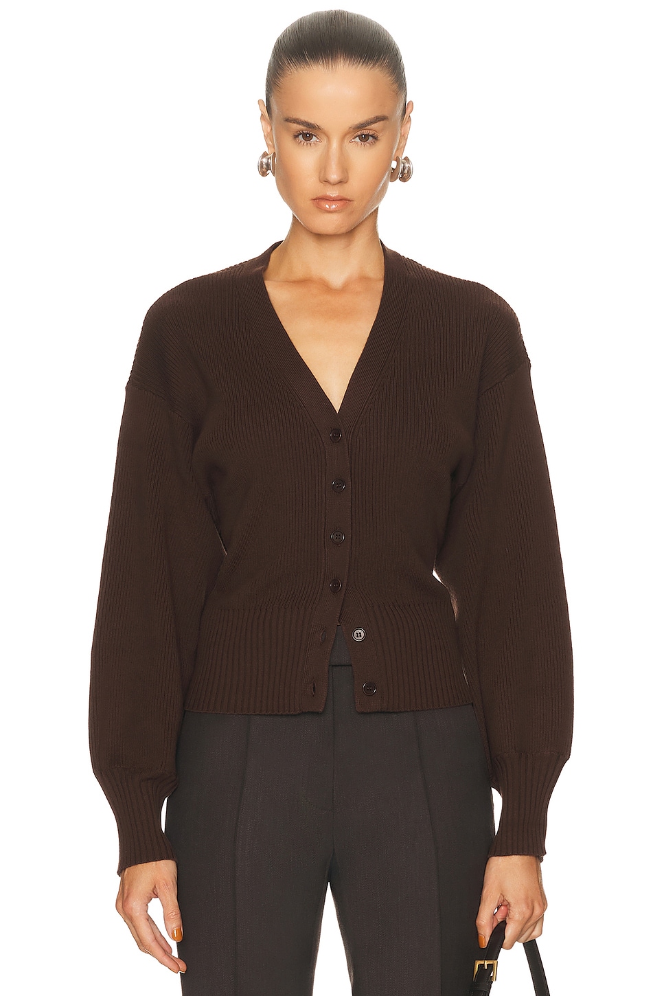 Image 1 of L'Academie by Marianna Monnie Knit Cardigan in Chocolate Brown