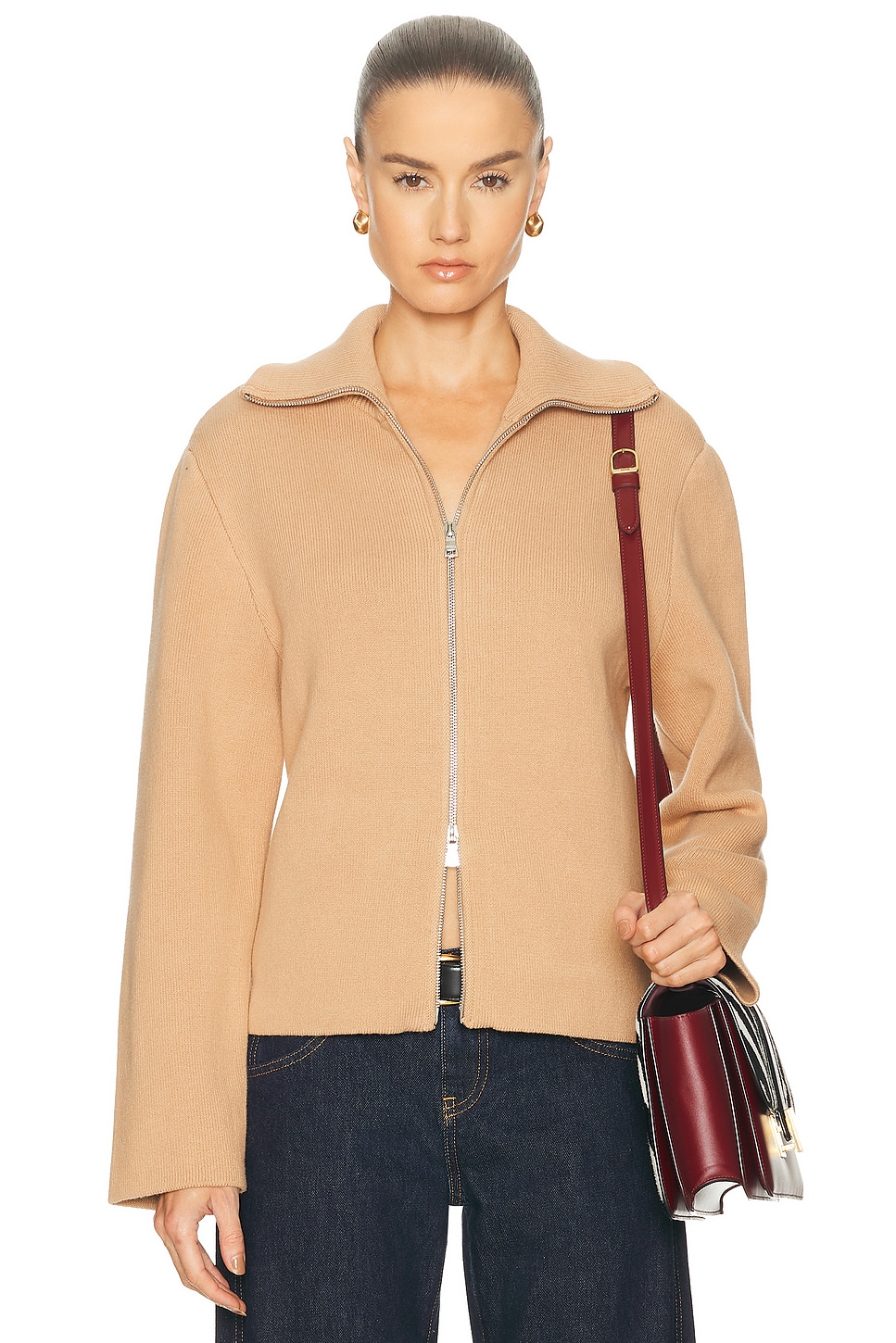 Image 1 of L'Academie by Marianna Avey Zip Cardigan in Light Brown