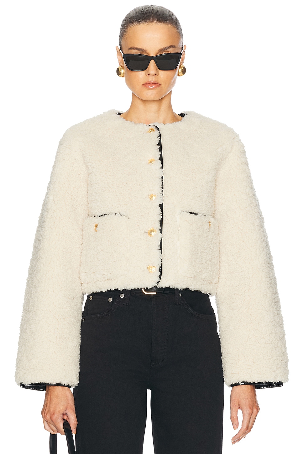 By Marianna Pauchet Reversible Faux Sherpa Jacket in Black,White