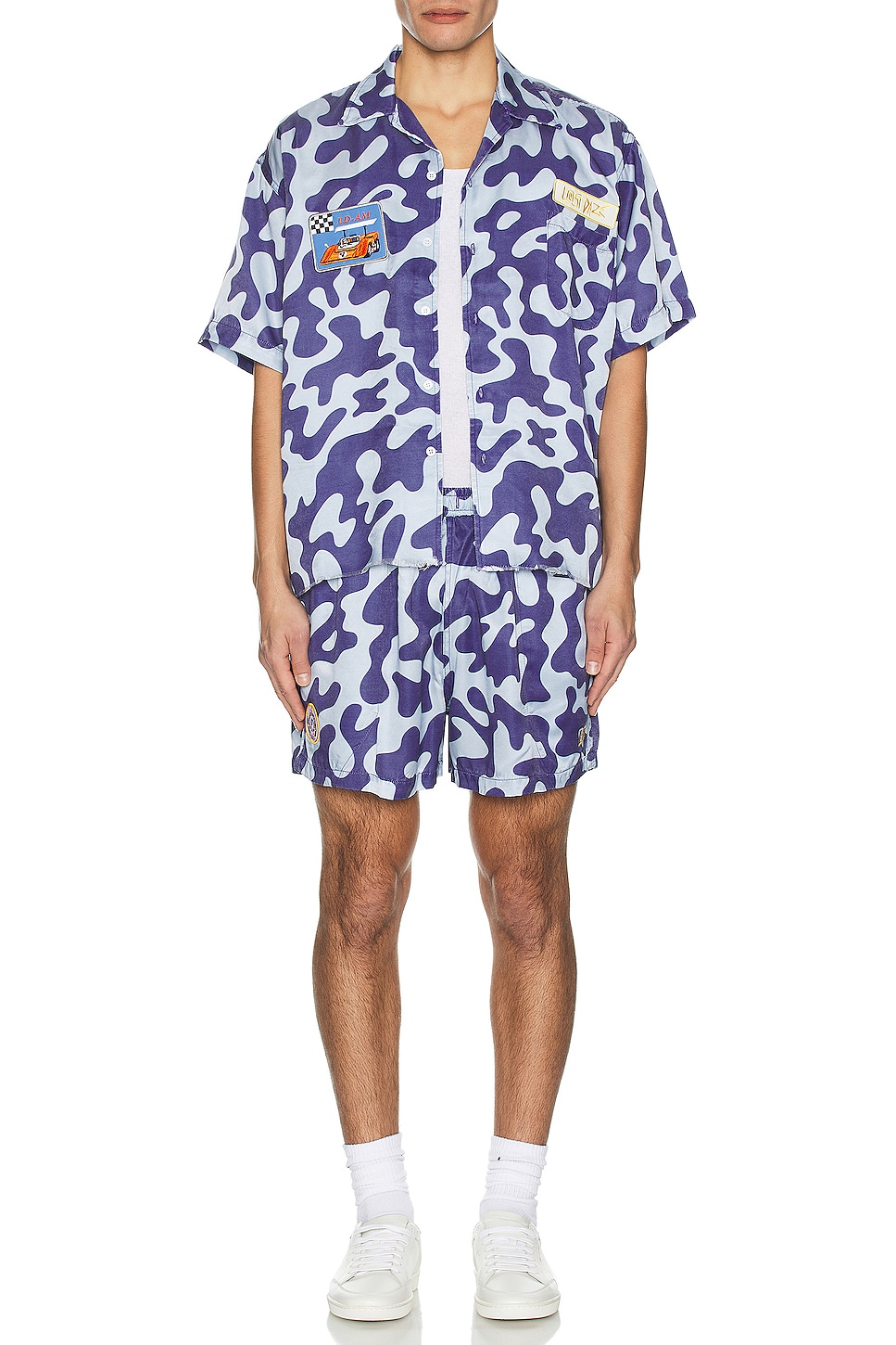 Image 1 of Lost Daze Camo Baggie Shorts in Blue & Light Blue