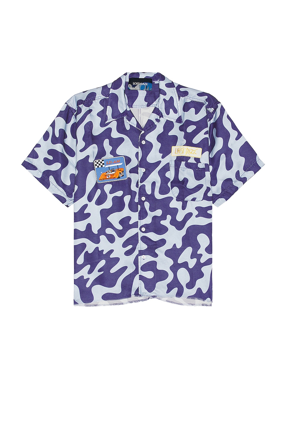 Image 1 of Lost Daze Kuro Collage Camp Shirt in Blue & Light Blue