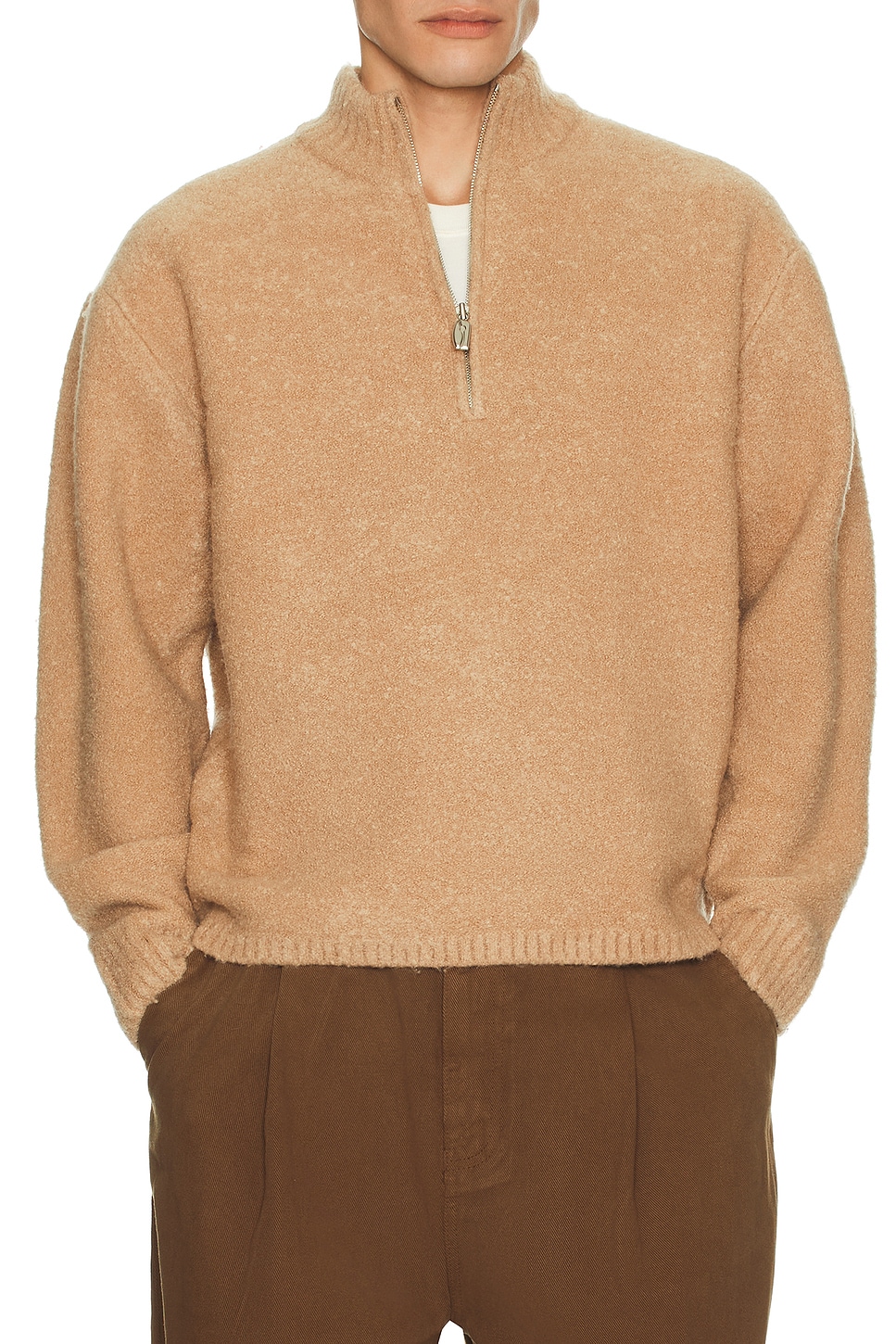 Image 1 of Le17Septembre Boucle Half Zip Pullover in Camel
