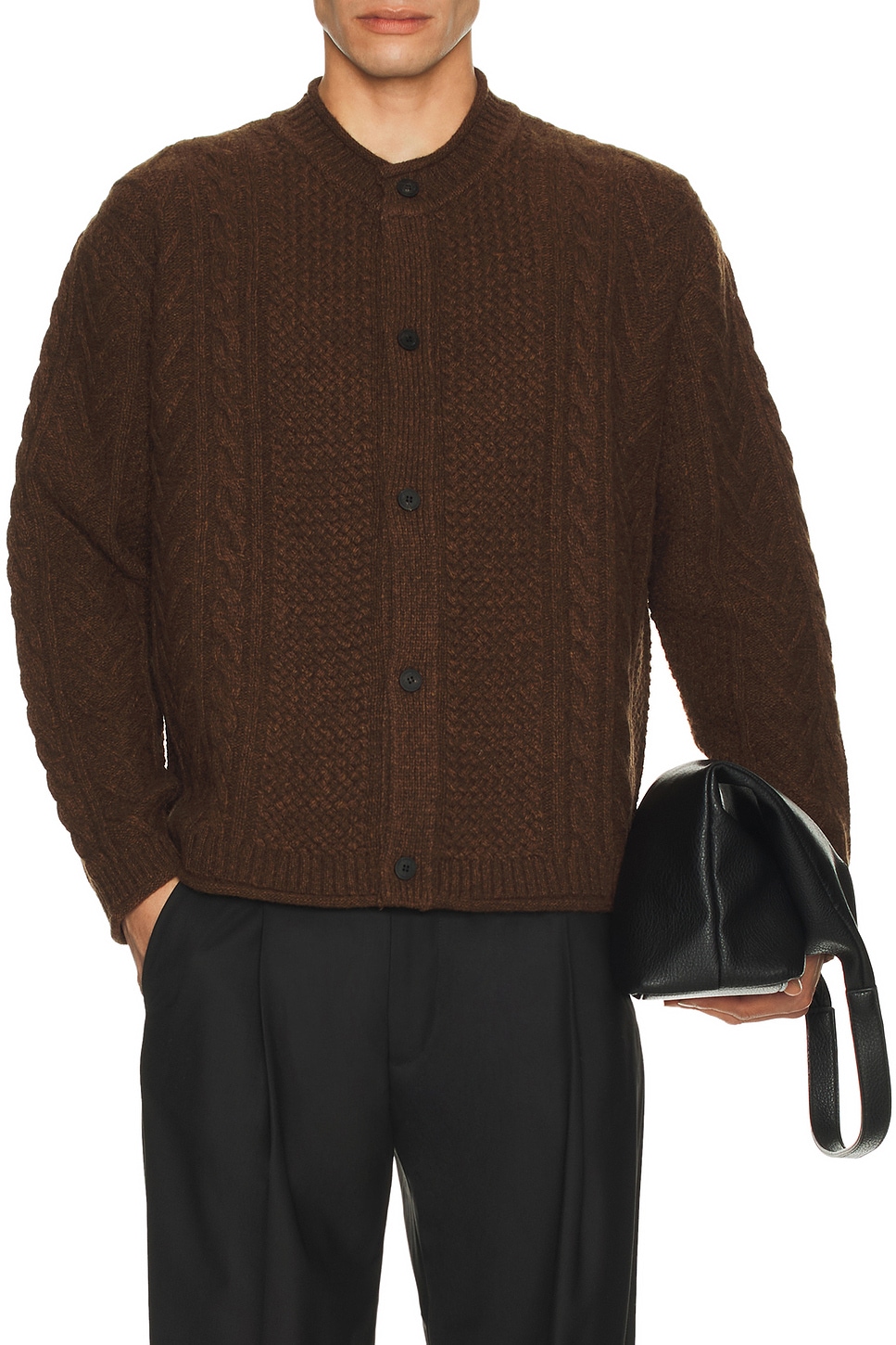 Image 1 of Le17Septembre Twisted Round Neck Cardigan in Dark Brown