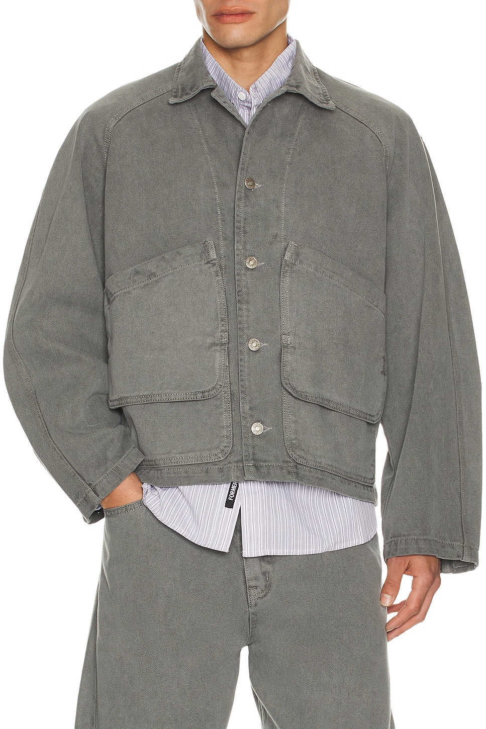 Image 1 of Le17Septembre Garment Dyed Denim Hunting Jacket in Grey