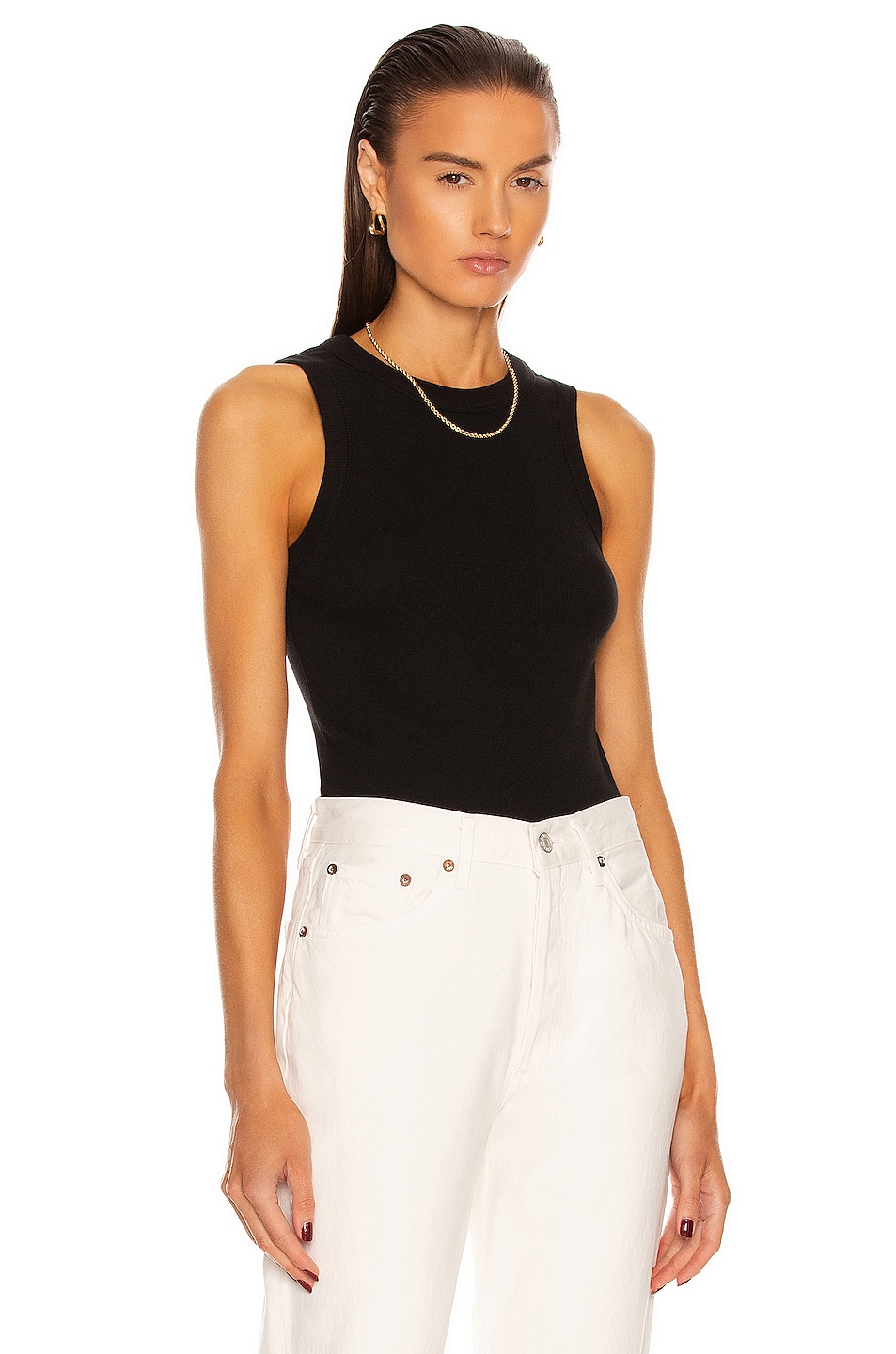 Image 1 of LE BUNS Celeste Organic Ribbed Cotton Tank Top in Black