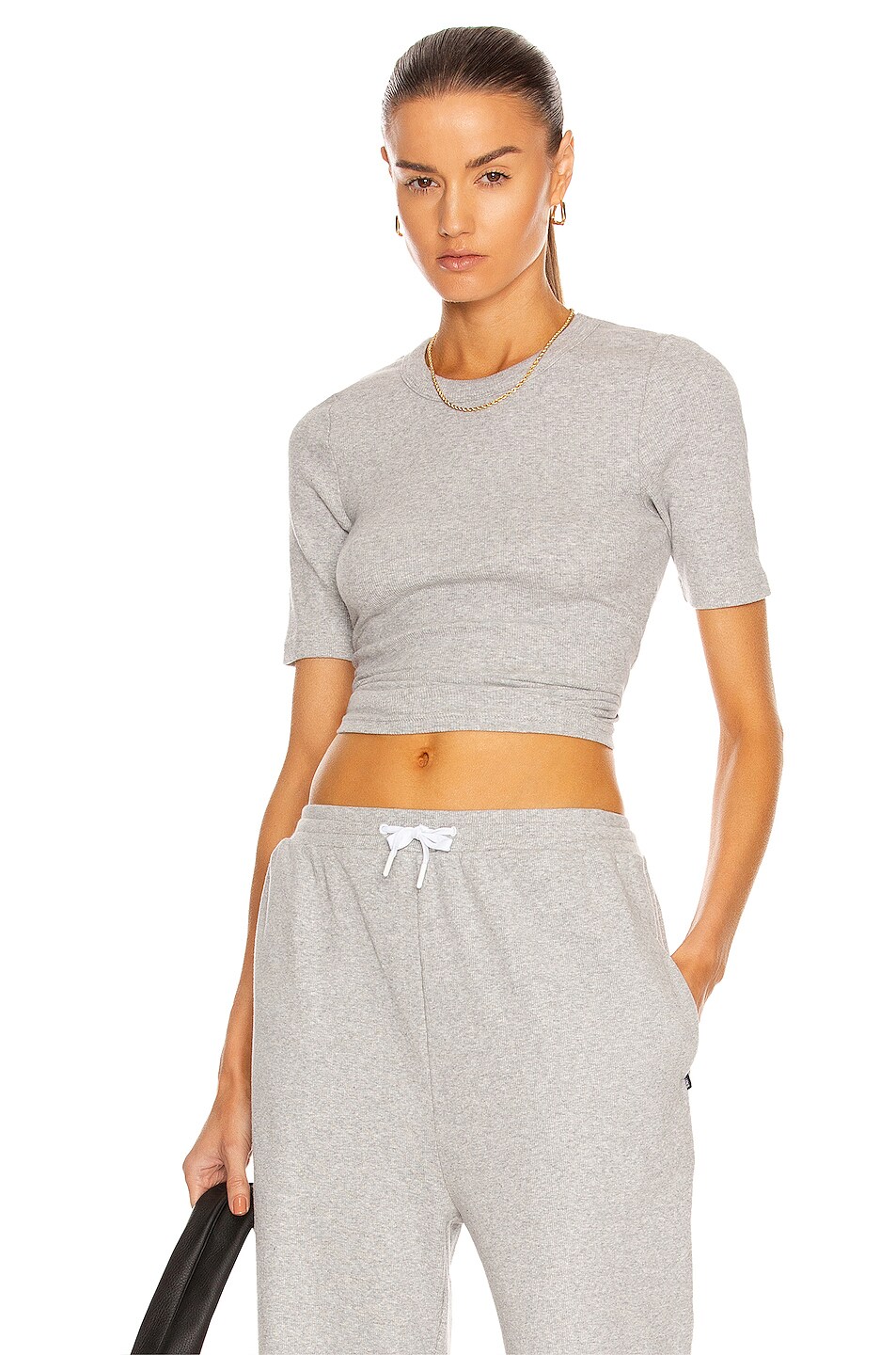 Image 1 of LE BUNS Evie Organic Ribbed Cotton Top in Grey Marle
