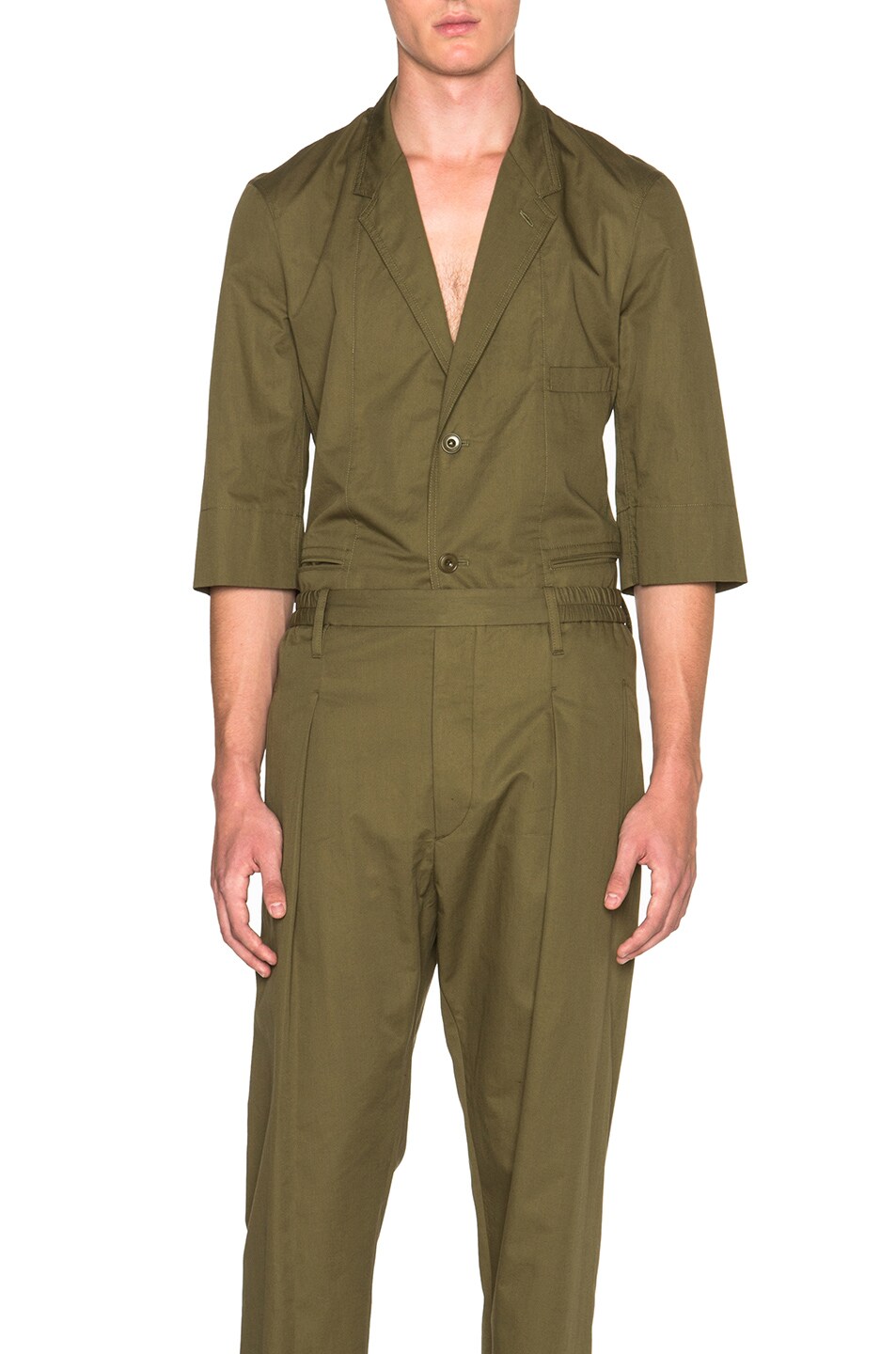 Image 1 of Lemaire Light Cotton Linen Twill Short Sleeve Jacket in Olive