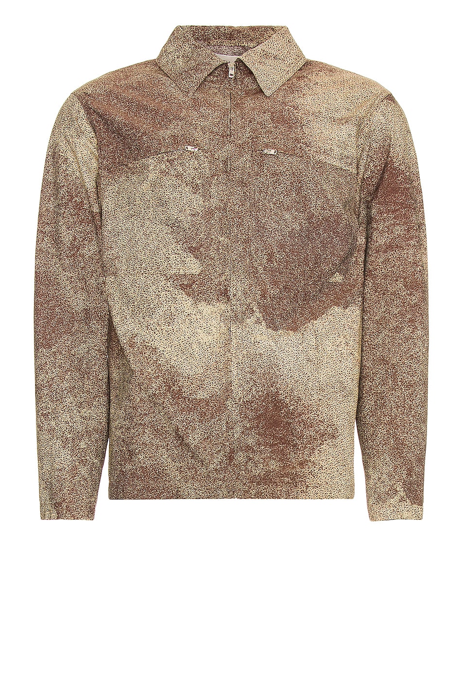Image 1 of Lemaire Printed Zipped Overshirt in Peat & Overcast Grey