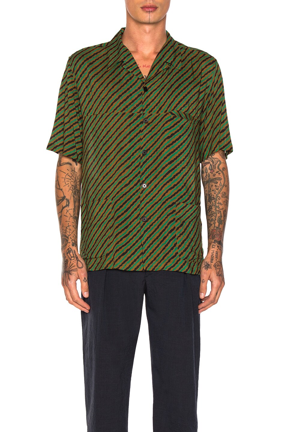 Image 1 of Lemaire Three Pocket Shirt in Tobacco & Green