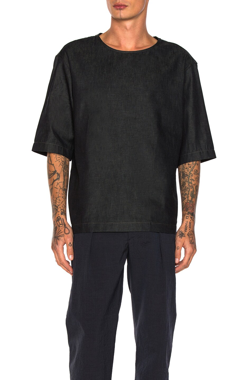Image 1 of Lemaire Denim Short Sleeve Shirt in Indigo