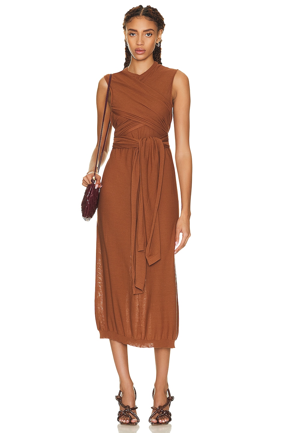 Image 1 of Lemaire Knotted Sleeveless Dress in Cognac