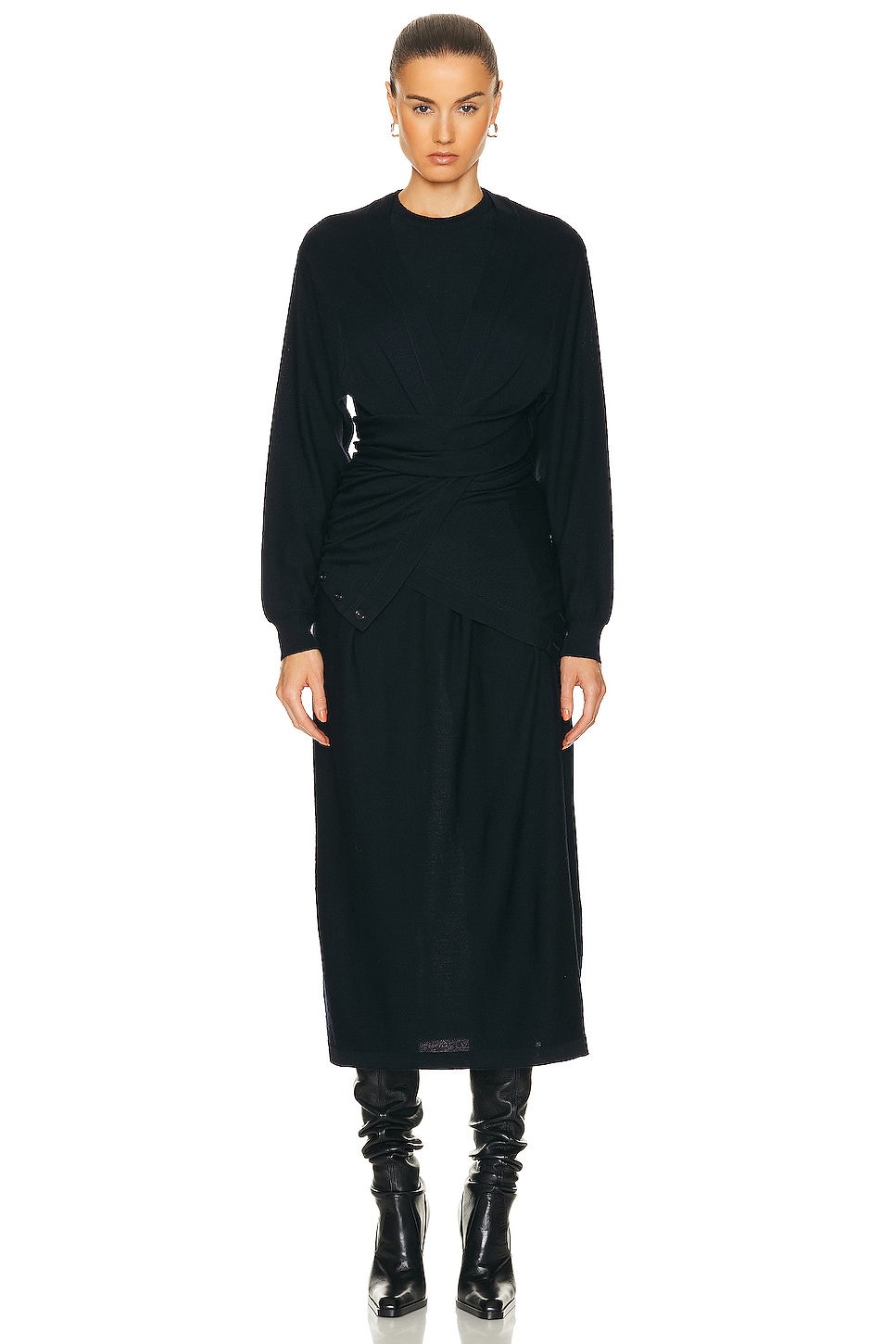 Image 1 of Lemaire Twisted Trompe L'oeil Dress in Dark Navy