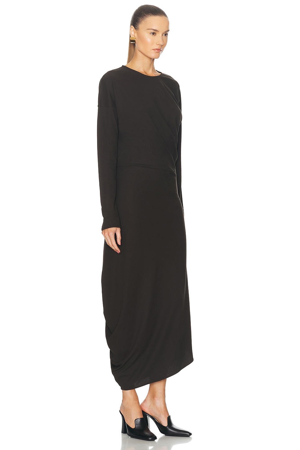 Shop Lemaire Long Sleeve Twisted Dress In Dark Espresso