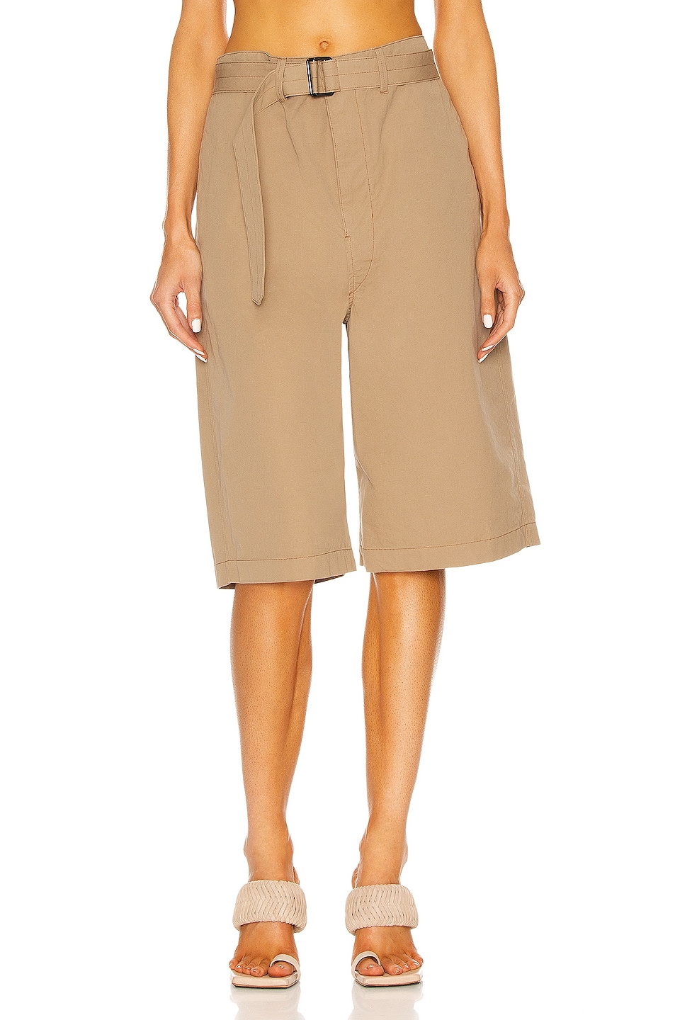 Image 1 of Lemaire Tailored Belted Short in Dark Beige
