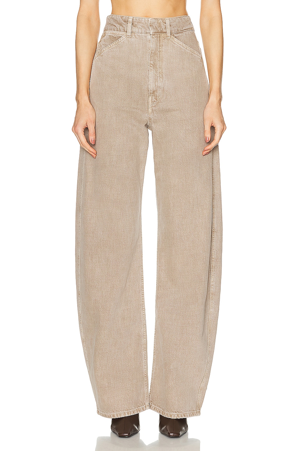 Image 1 of Lemaire High Waisted Curved Wide Leg in Denim Snow Beige