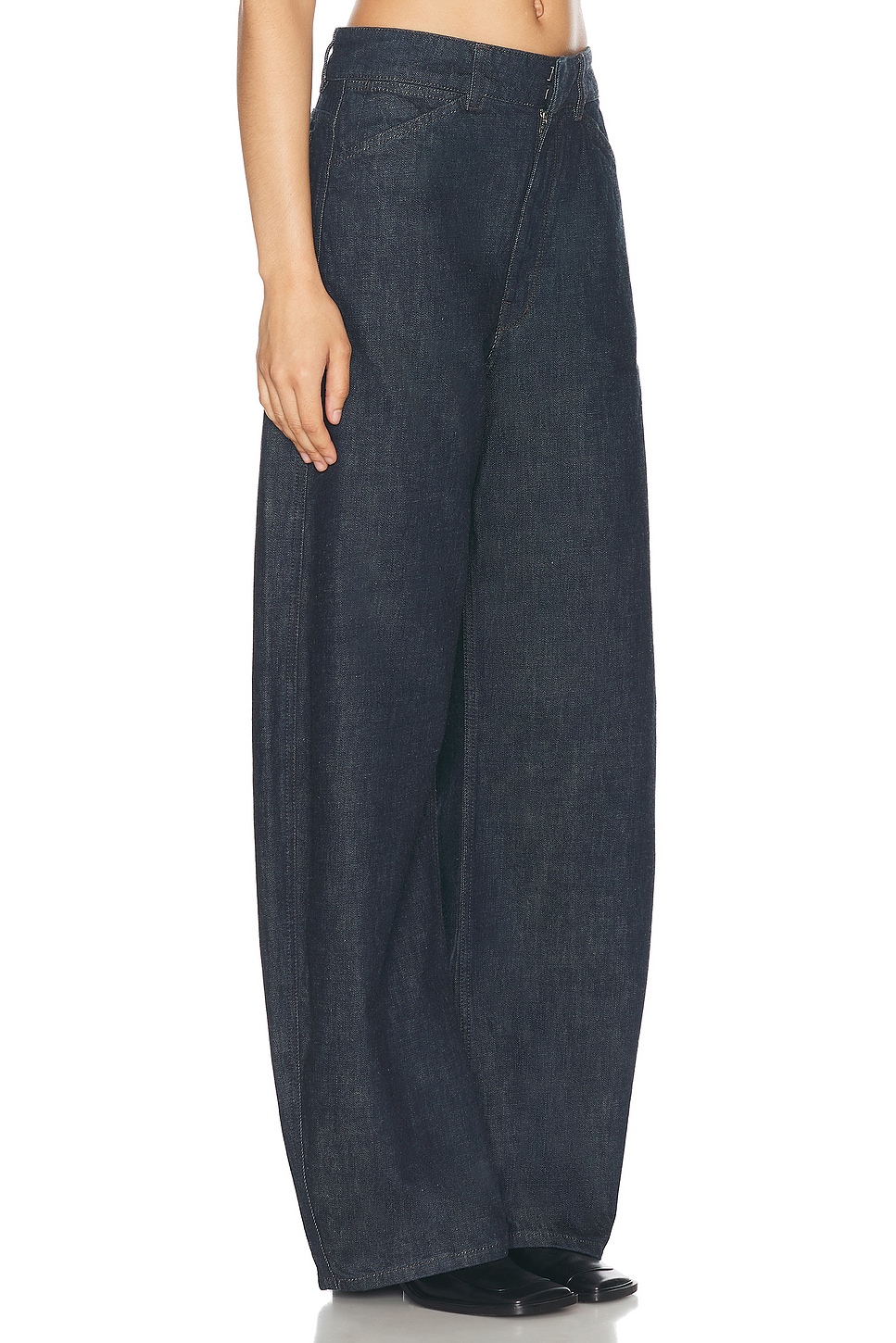 Shop Lemaire High Waisted Curved Leg In Denim Indigo