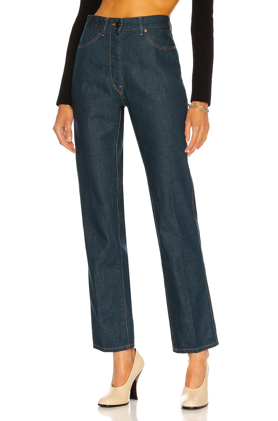 Image 1 of Lemaire Denim Fitted Pant in Jean Blue