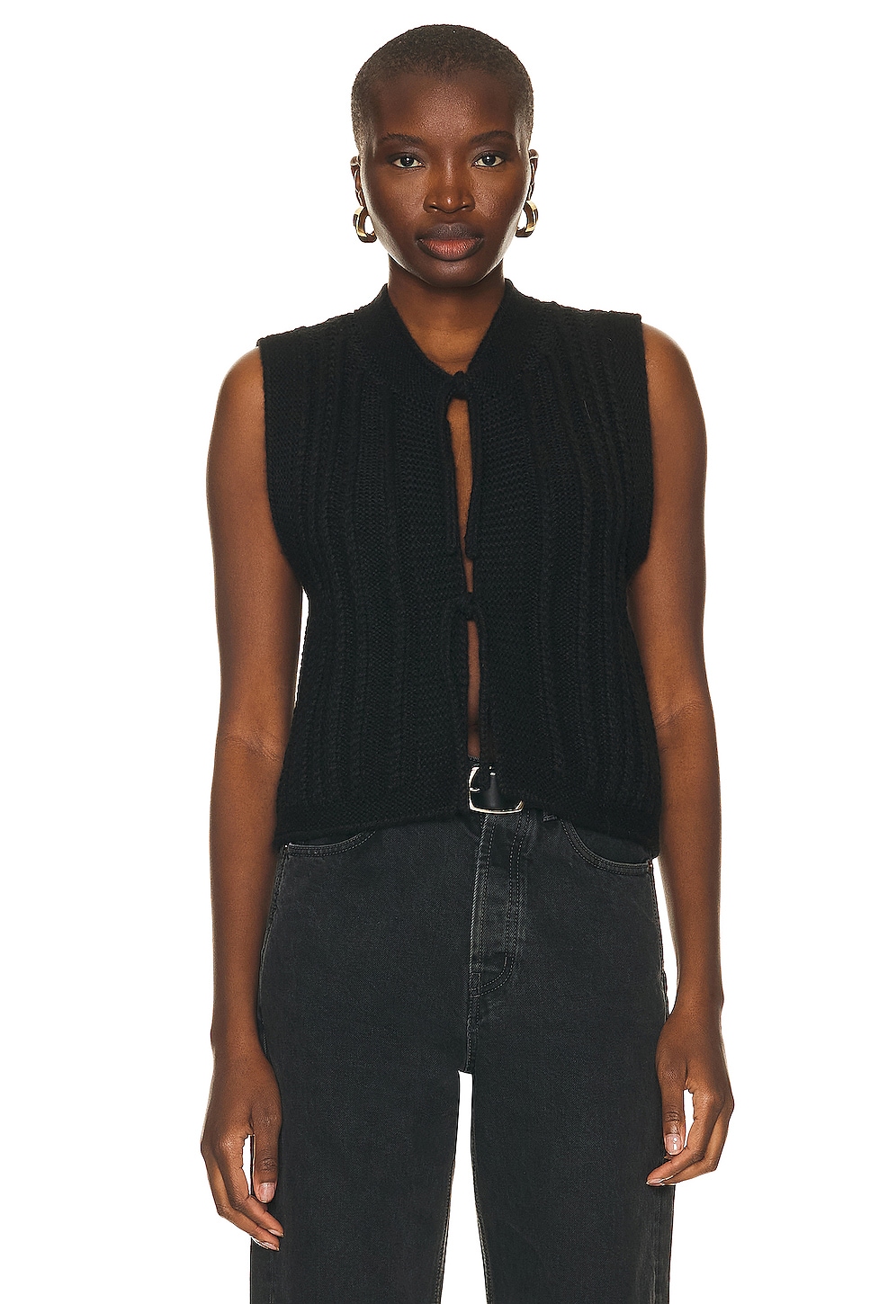 Image 1 of Lemaire Textured Stitch Vest in Black