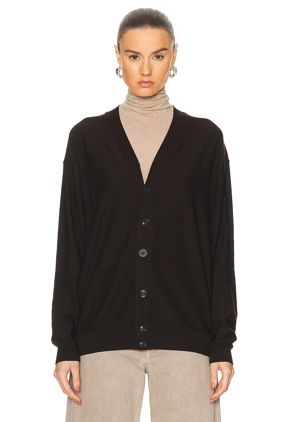 Image 1 of Lemaire Relaxed Twisted Cardigan in Pecan Brown