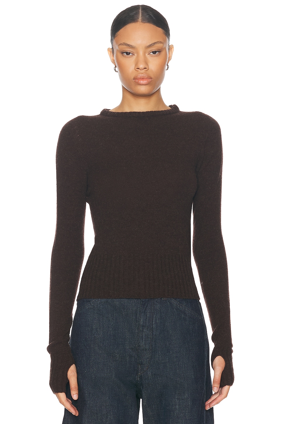 Image 1 of Lemaire Fitted Sweater in Dark Acajou Melange