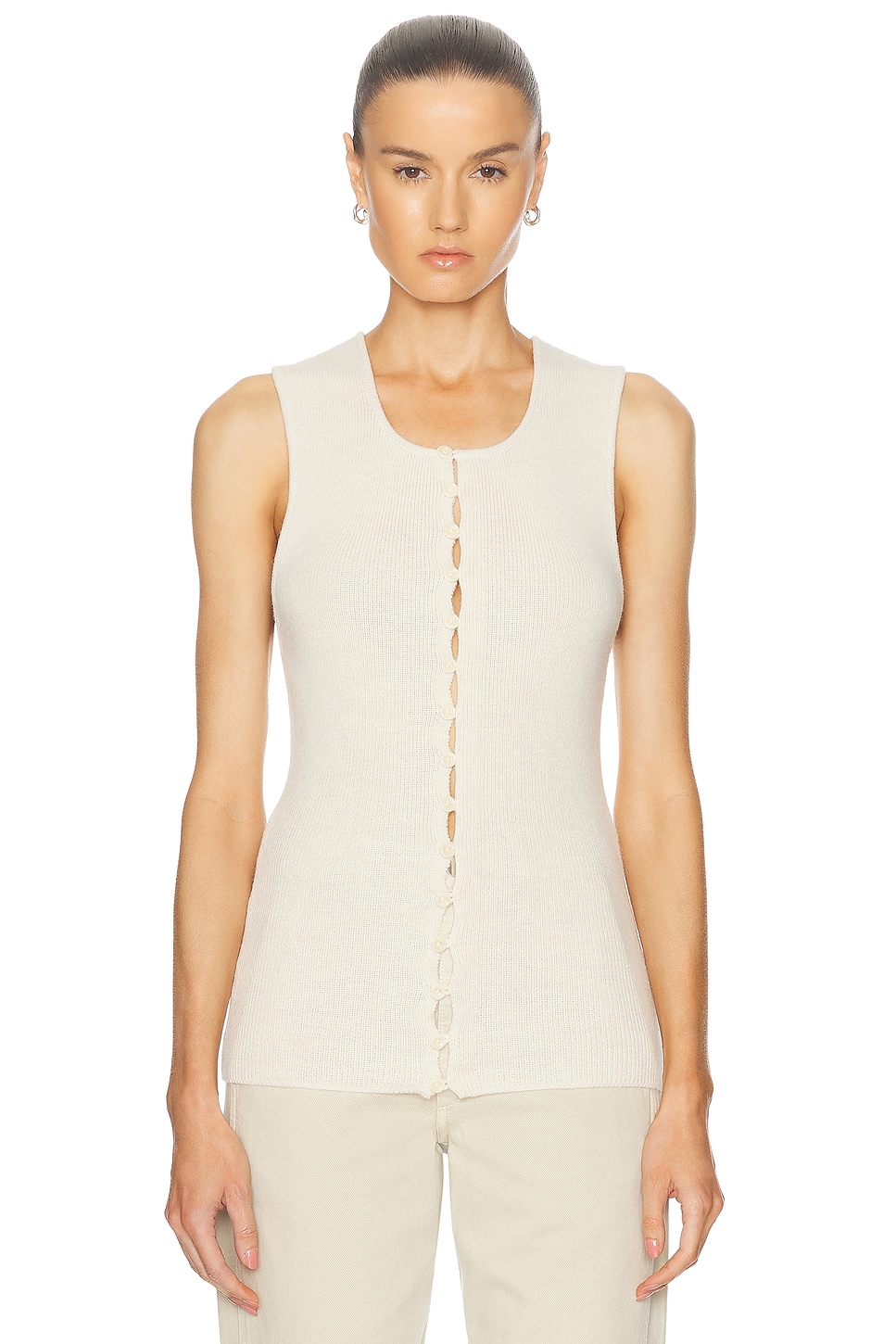 Shop Lemaire Sleeveless Fitted Cardigan In Light Cream