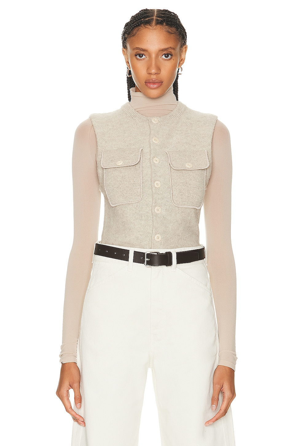 Image 1 of Lemaire Sleeveless Fitted Cardigan in Chalk