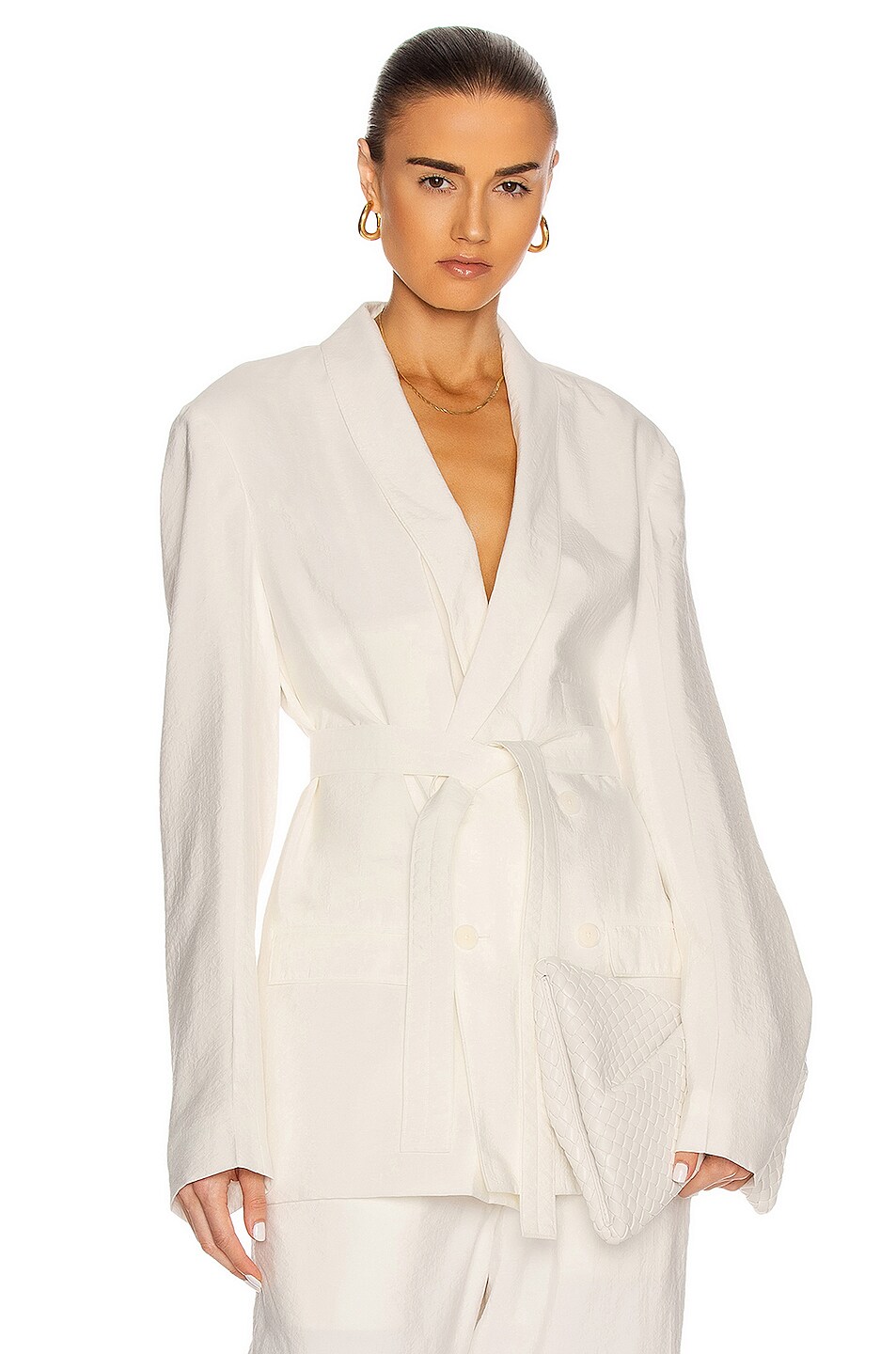 Image 1 of Lemaire Belted Double Breasted Jacket in Chalk
