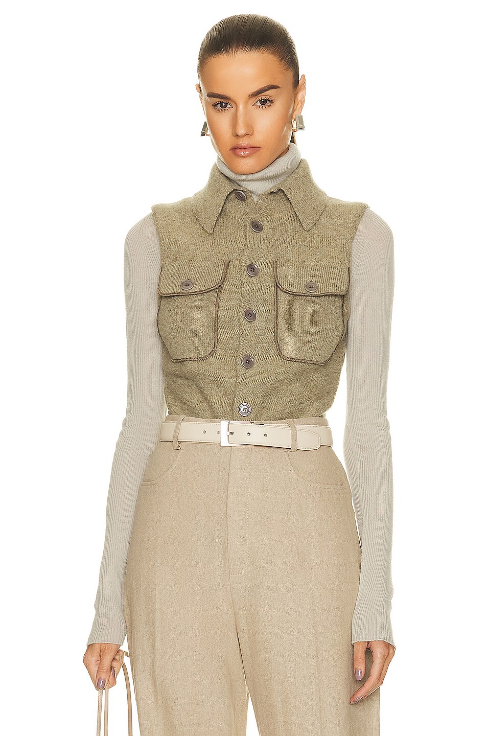 Image 1 of Lemaire Sleeveless Fitted Cardigan in Meadow
