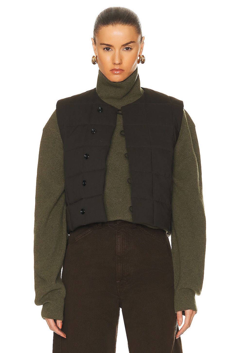 Image 1 of Lemaire Wadded Gilet Vest in Forest Brown
